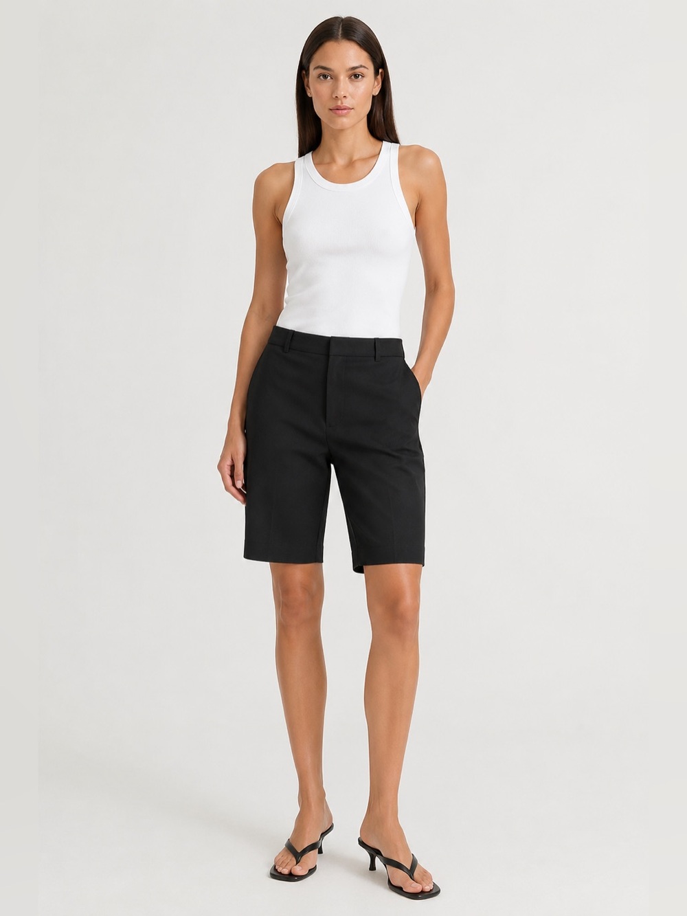Vince Black Stretch Cotton Bermuda Shorts Size 0 Tailored Knee Length